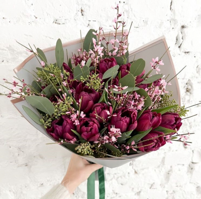 Pildīto tulpju pušķis "PURPLE DREAM"